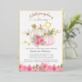 Invitation En Aluminium baby shower virtuel citrouille or blush (Debout devant)