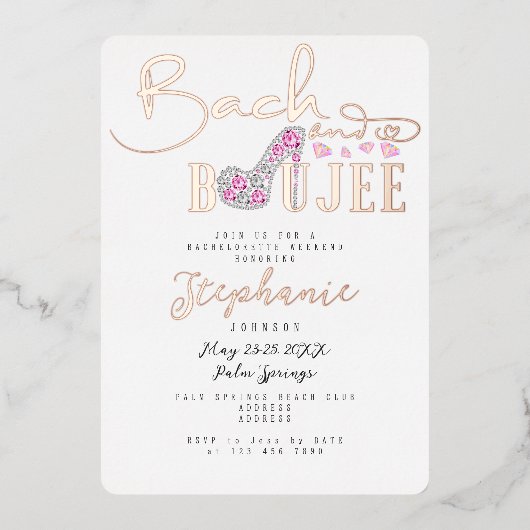 Invitation En Aluminium Bach & Boujee Diamond Glam Bachelorette Rose (Recto)