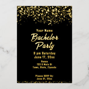 Invitation En Aluminium Bachelor Black and Gold Foil