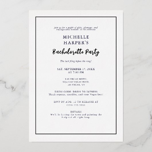 Invitation En Aluminium Bachelorette Bash Las Vegas (Verso)