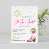 Invitation En Aluminium Bachelorette Disco Pink White Gold (Debout devant)
