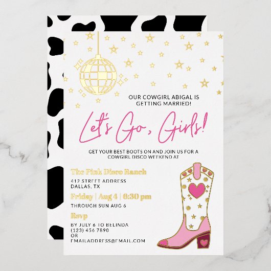 Invitation En Aluminium Bachelorette Disco Pink White Gold (Recto/Verso)