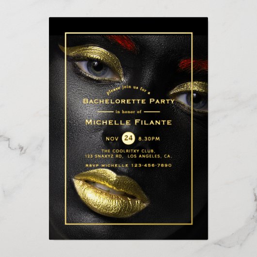Invitation En Aluminium Bachelorette Noire et Or (Recto)