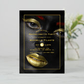 Invitation En Aluminium Bachelorette Noire et Or (Debout devant)