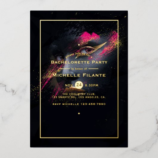 Invitation En Aluminium Bachelorette rose et or chaud (Recto)