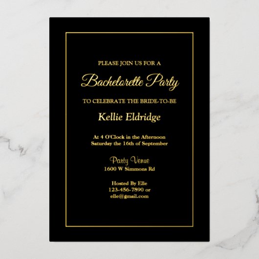 Invitation En Aluminium Bachelorette simple noire (Recto)