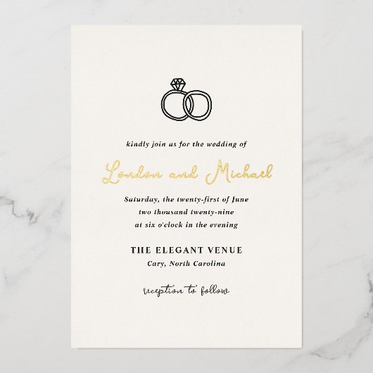 Invitation En Aluminium Bagues à main Doodle Mariage moderne (Recto)