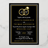 Invitation En Aluminium Bagues de mariage à monogramme chic réelles (Recto)