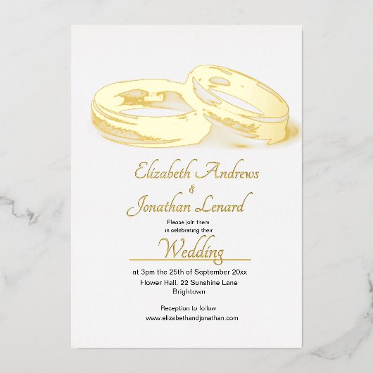 Invitation En Aluminium Bagues élégantes mariages Gold Foil Simple (Recto)