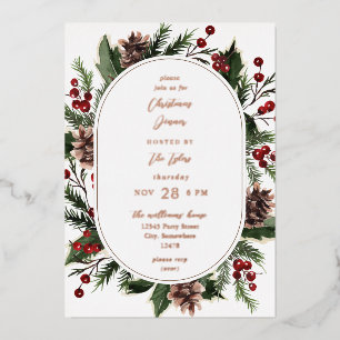 Invitation En Aluminium Baies de Noël & Pin Réveillon ou Fête
