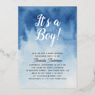 Invitation En Aluminium Bain de couleur bleu bébé shower. C'est un garçon