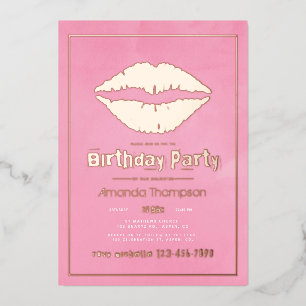 Invitation En Aluminium Baiser de lèvres d'anniversaire rose et or