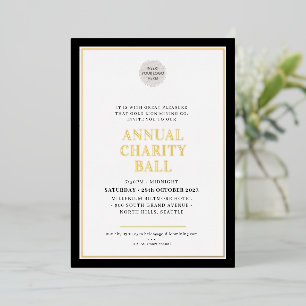 Invitation En Aluminium BAL ANNUEL DE CHARITÉ logo moderne élégant noir or