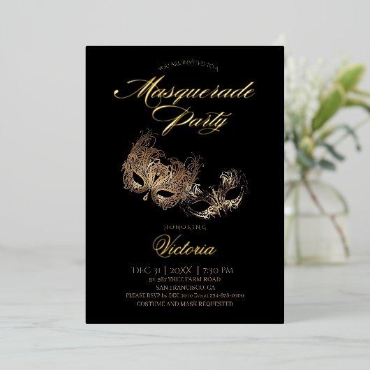 Invitation En Aluminium  Bal de masques noir  (Debout devant)