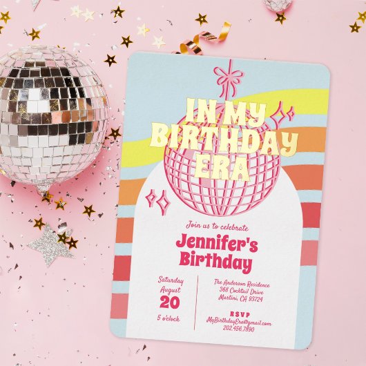 Invitation En Aluminium Bal Disco Rose Rétro Dans Mon Anniversaire Or