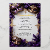 Invitation En Aluminium Bal Masqué Quinceañera Royal Baroque Violet (Recto)