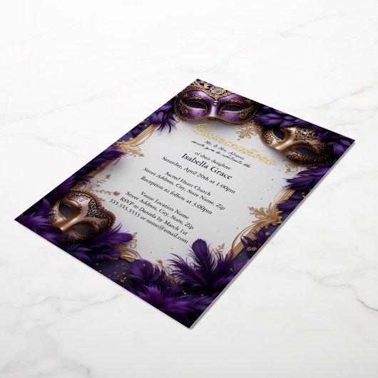 Invitation En Aluminium Bal Masqué Quinceañera Royal Baroque Violet (Rotation)