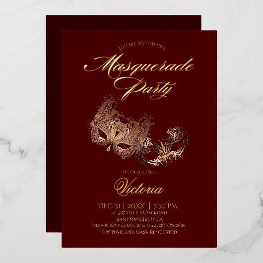 Invitation En Aluminium Bal Masqué Rouge (Recto/Verso)