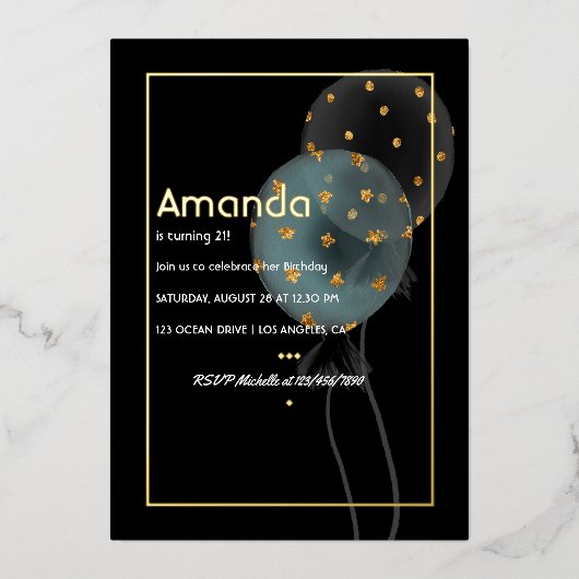 Invitation En Aluminium Ballons à huile d'or Anniversaire (Recto)