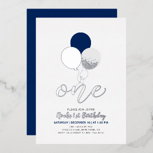 Invitation En Aluminium Ballons bleu et argent Un 1er garçon fête d'annive