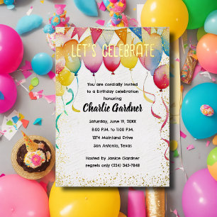 Invitation En Aluminium Ballons d'anniversaire aquarelle colorés
