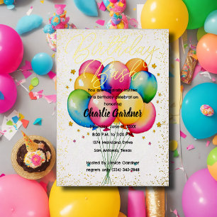 Invitation En Aluminium Ballons d'anniversaire aquarelle colorés