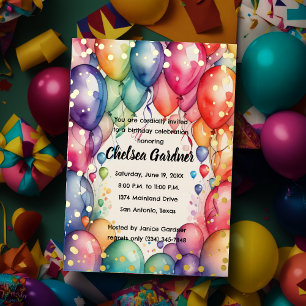 Invitation En Aluminium Ballons d'anniversaire aquarelle colorés