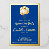 Invitation En Aluminium Ballons d'or sur Blue Graduate Party (Recto)