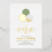 Invitation En Aluminium Ballons Sage & Gold | Une 1ère fête d'anniversaire (Recto)