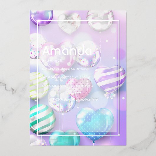 Invitation En Aluminium Balloon Bokeh fête d'anniversaire (Recto)