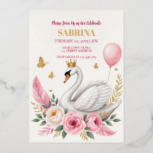Invitation En Aluminium Balloon rose Swan Princesse Balloon Anniversaire