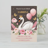 Invitation En Aluminium Balloon rose Swan Princesse Balloon Anniversaire (Debout devant)