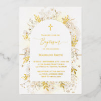 Baptême aquarelle fleurs blanches jaunes