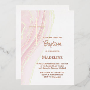 Invitation En Aluminium baptême aquarelle rose pastel