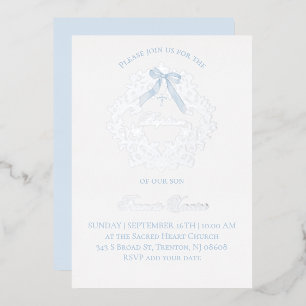 Invitation En Aluminium baptême bébé garçon crête argentée