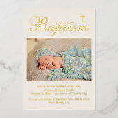 Invitation En Aluminium Baptême bébé Photo Croix religieuse (Recto)