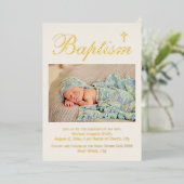 Invitation En Aluminium Baptême bébé Photo Croix religieuse (Debout devant)