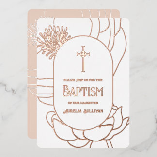 Invitation En Aluminium Baptême blanc Rose floral simple