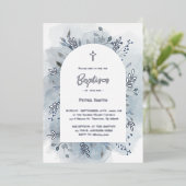 Invitation En Aluminium Baptême bleu poussiéreux aquarelle argent (Debout devant)