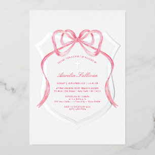 Invitation En Aluminium Baptême Crête Argent Ruban Rose