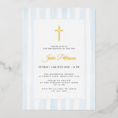 Invitation En Aluminium Baptême d'aquarelle bleu bébé (Recto)