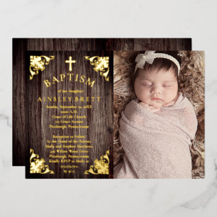 Invitation En Aluminium Baptême de bébé fille en bois de campagne rustique