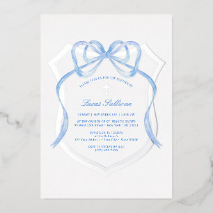 Invitation En Aluminium Baptême de crête d'argent bleu clair