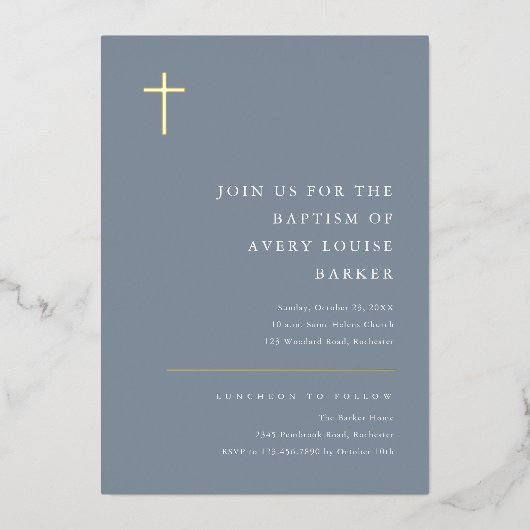 Invitation En Aluminium Baptême de Croix d'or minimal moderne (Recto)