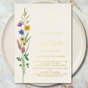 Invitation En Aluminium Baptême de fleur sauvage 