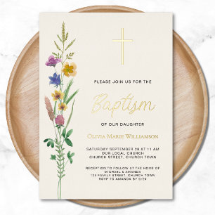 Invitation En Aluminium Baptême de Fleur Sauvage Rustique