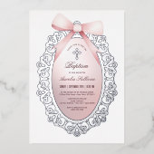 Invitation En Aluminium Baptême de l'arc rose en argent (Recto)