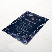 Invitation En Aluminium Baptême de papillon de la marine florale d'argent (Rotation)