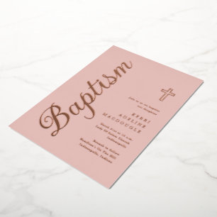 Invitation En Aluminium Baptême d'or Rose simple et élégant