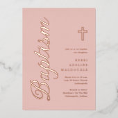 Invitation En Aluminium Baptême d'or Rose simple et élégant (Recto)